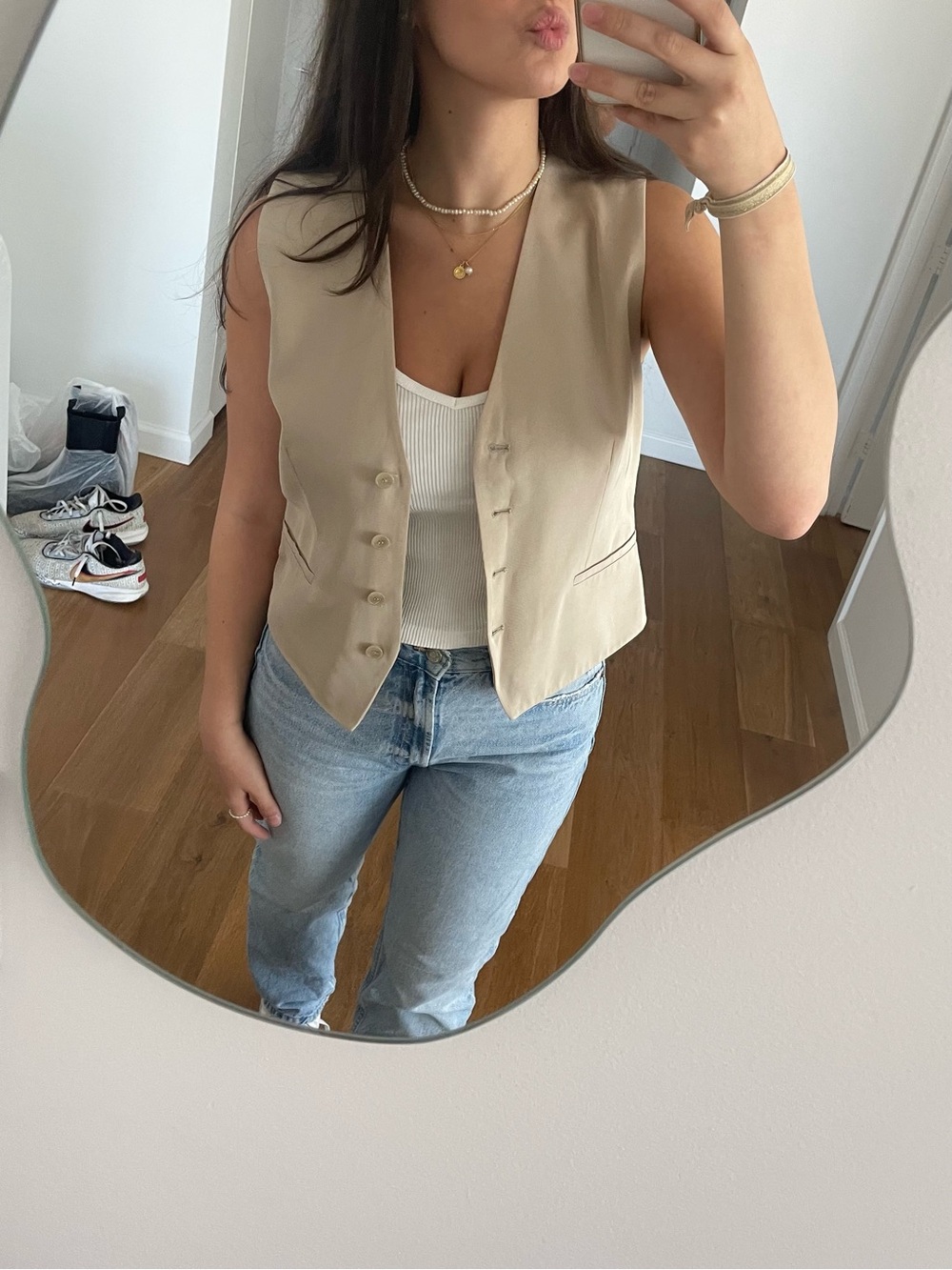 Zara Neutral Beige Tailored Button Vest